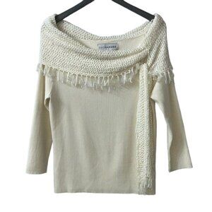 Sag Harbor Cream Off the Shoulder Ribbed Fringe Sweater NWOT Size Large